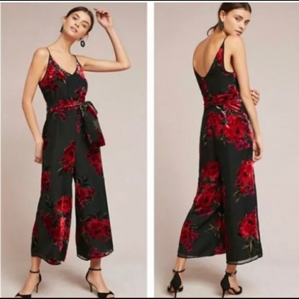Anthropologie jumpsuit with velvet flowers